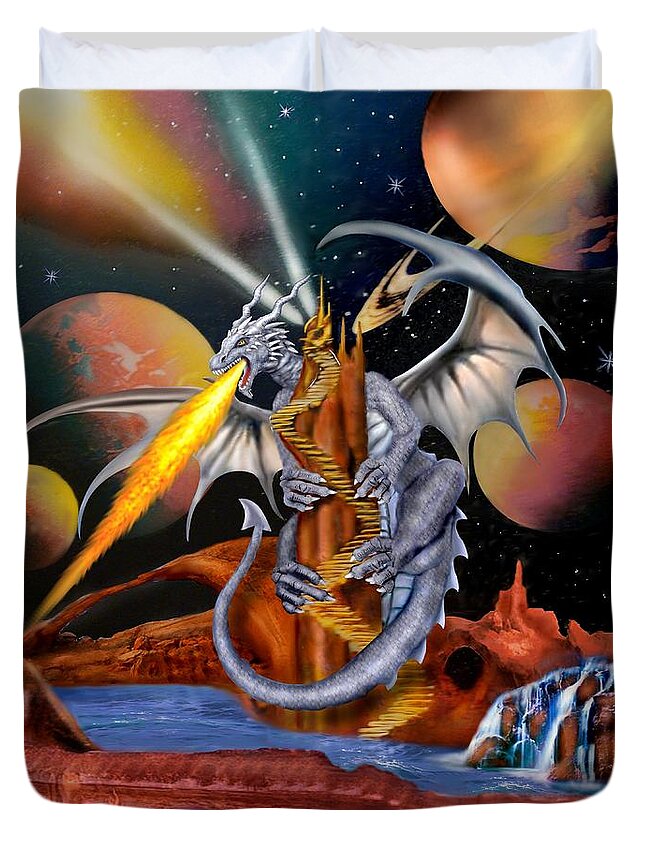 Dragon Duvet Cover featuring the digital art Celestian Dragon by Glenn Holbrook