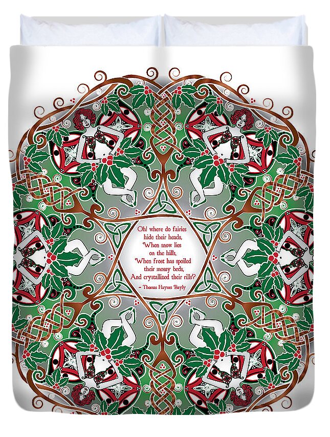 Celtic Art Duvet Cover featuring the digital art Celtic Winter Fairy Mandala by Celtic Artist Angela Dawn MacKay