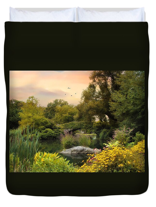 Landscape Duvet Cover featuring the photograph Central Park Pond by Jessica Jenney