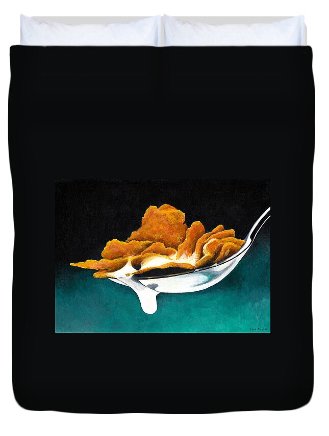 Painting Duvet Cover featuring the painting Cereal In Spoon With Milk by Janice Dunbar