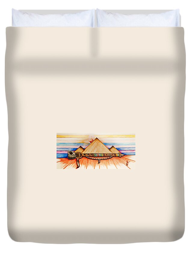 Native American Duvet Cover featuring the mixed media Ceremonial Peace by Kem Himelright