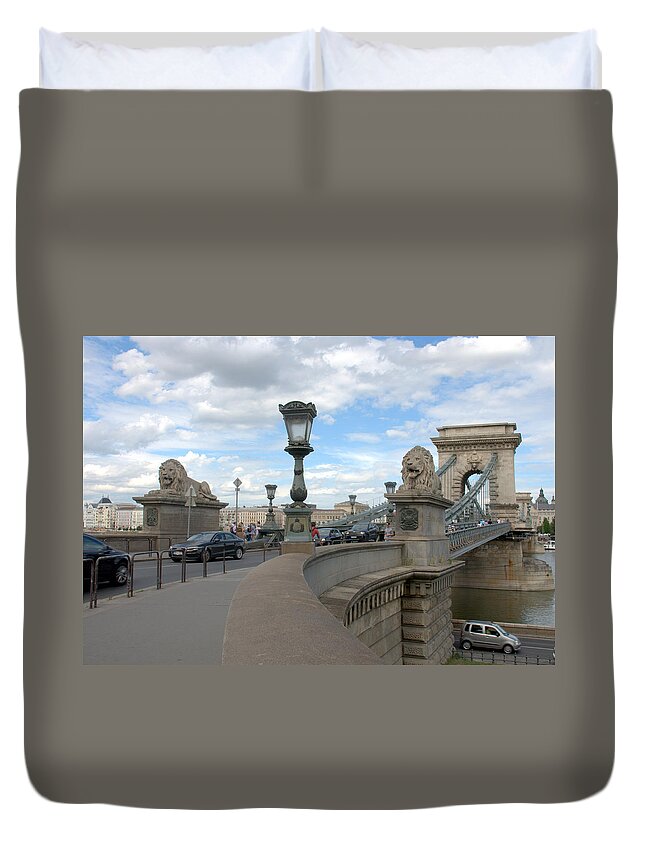 Budapest Duvet Cover featuring the photograph Chain Bridge in Budapest by Caroline Stella