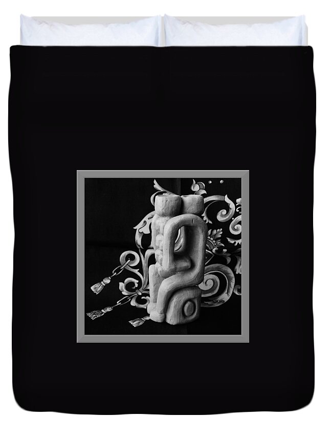 Sculpture Duvet Cover featuring the sculpture Chained Together by Barbara St Jean