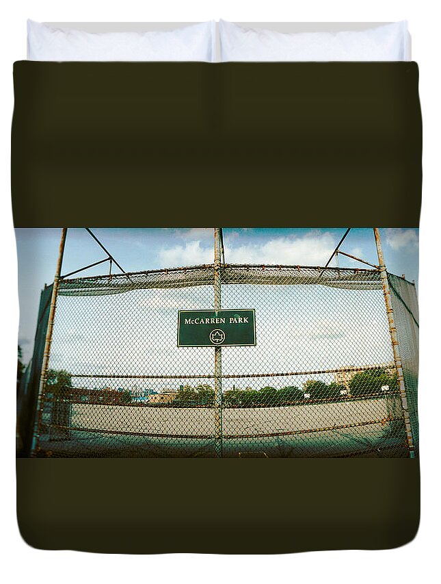Photography Duvet Cover featuring the photograph Chainlink Fence In A Public Park by Panoramic Images