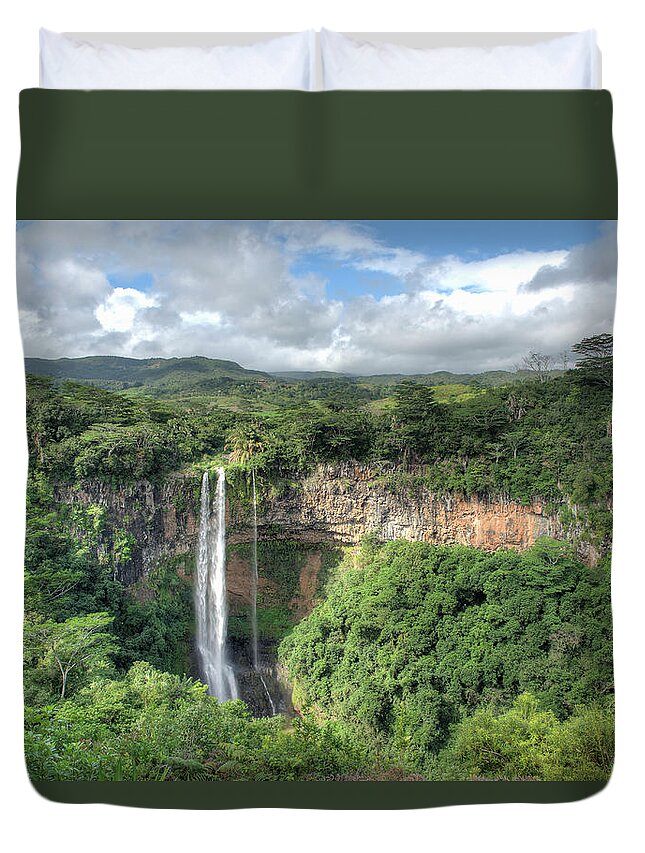 Scenics Duvet Cover featuring the photograph Chamarel Waterfall, In The South Of by Jean-pierre Pieuchot