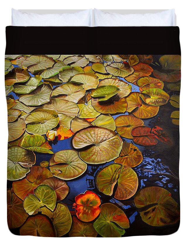 Water Lily Duvet Cover featuring the painting Change of Season by Thu Nguyen