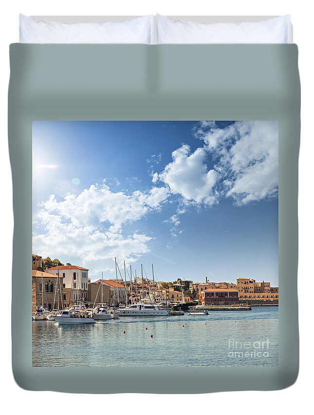 Greece Duvet Cover featuring the photograph Chania town on Crete by Sophie McAulay
