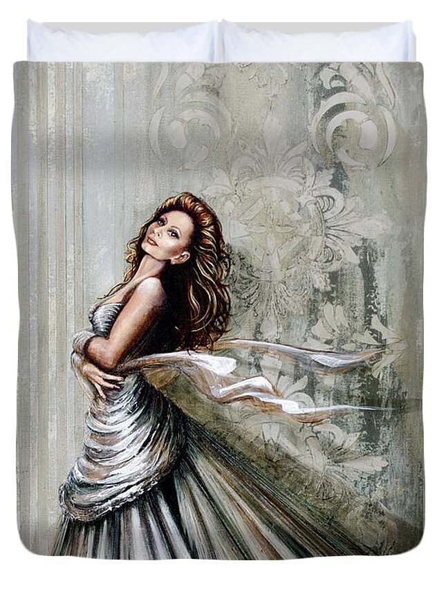 Charles James Duvet Cover featuring the painting Swan Gown by Joan Garcia