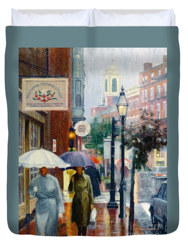 Charles Street Duvet Cover featuring the painting Charles Street Umbrellas by Candace Lovely