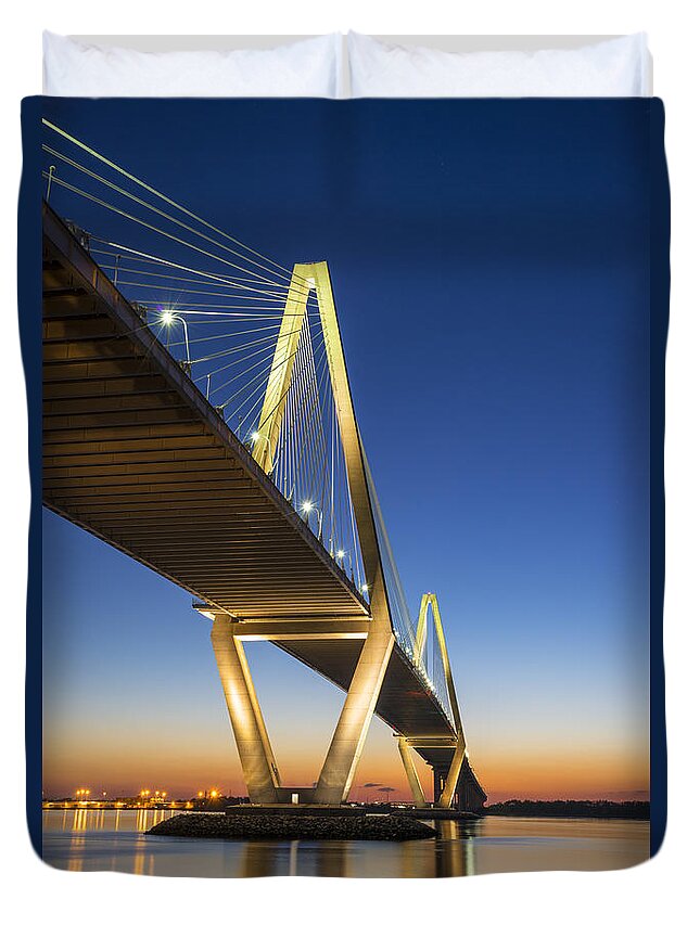Charleston Duvet Cover featuring the photograph Charleston SC Arthur Ravenel Jr. Bridge at Sunset by Dave Allen