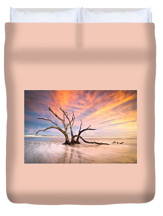 Charleston Duvet Cover featuring the photograph Charleston SC Sunset Folly Beach Trees - The Calm by Dave Allen