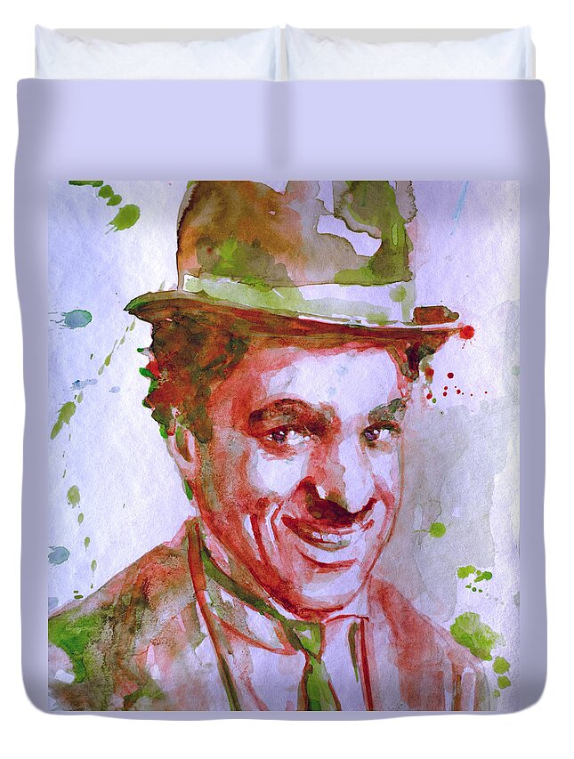 Chaplin Duvet Cover featuring the painting Charlie Chaplin by Laur Iduc