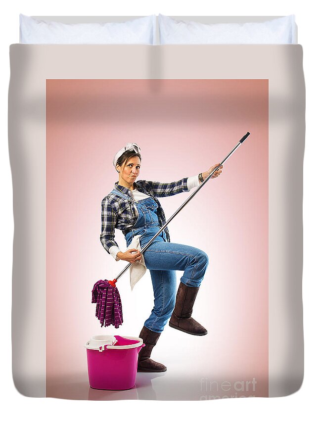 Adult Duvet Cover featuring the photograph Charwoman on Pink by Carlos Caetano