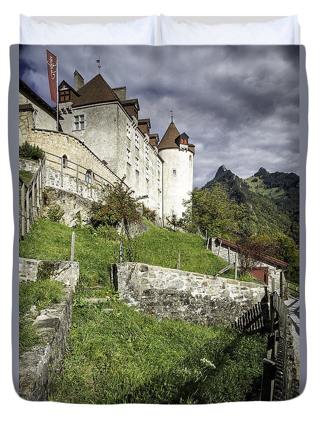 Leysin Duvet Cover featuring the photograph Chateau de Gruyeres by Timothy Hacker