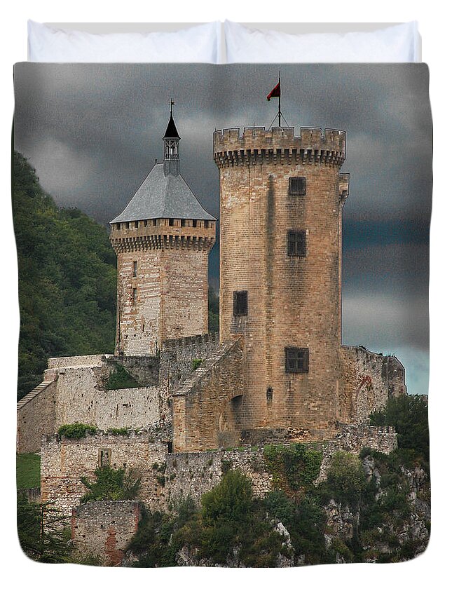 Chateau Duvet Cover featuring the photograph Chateau Tower Colour by John Topman