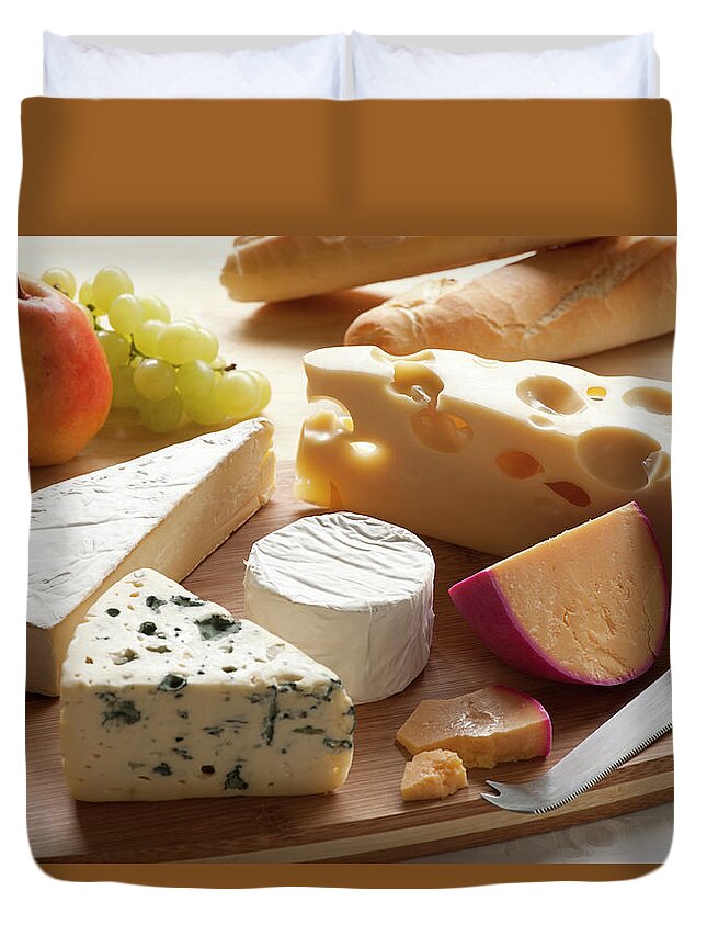 Cheese Duvet Cover featuring the photograph Cheese And Wine by Tinafields