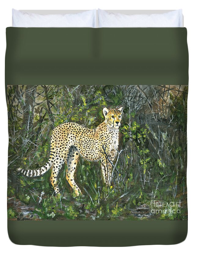 Africa Duvet Cover featuring the painting Cheetah Painting by Timothy Hacker