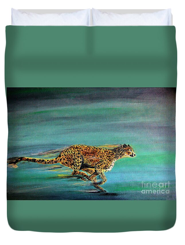 Cheetah Duvet Cover featuring the painting Cheetah Run by Nick Gustafson