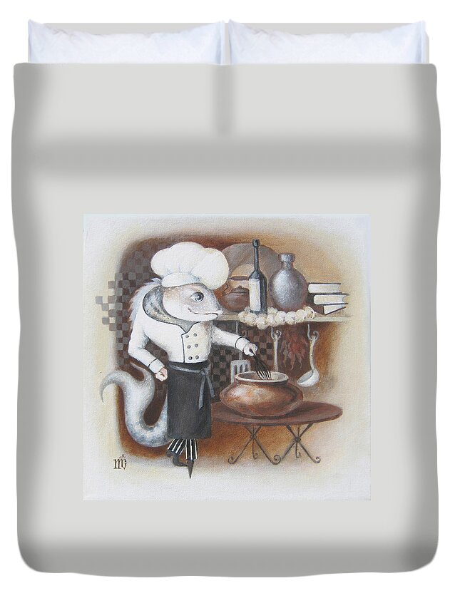 Animals Duvet Cover featuring the painting Chef by Marina Gnetetsky