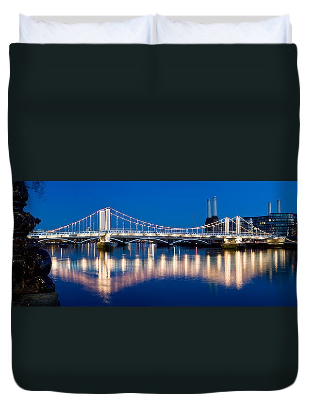 Photography Duvet Cover featuring the photograph Chelsea Bridge With Battersea Power by Panoramic Images