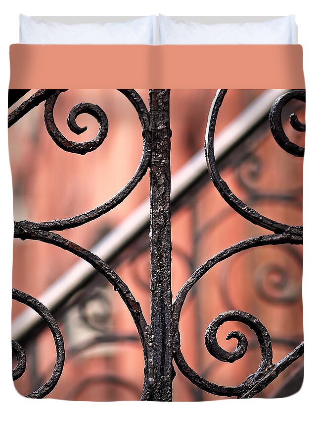 Abstract Duvet Cover featuring the photograph Chelsea Wrought Iron Abstract by Rona Black