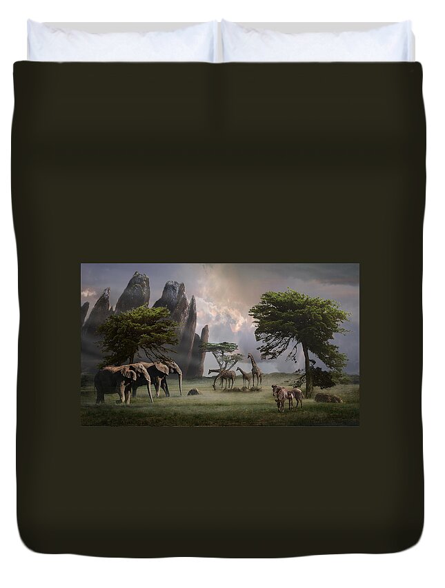 Savanna Duvet Cover featuring the photograph Cherish our Earth's Creatures by Melinda Hughes-Berland