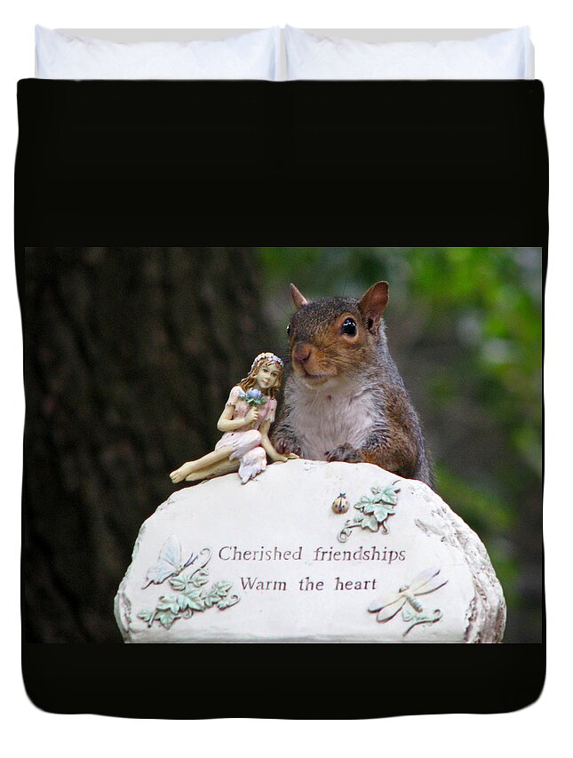 Squirrel Duvet Cover featuring the photograph Cherished Friendships by John Haldane