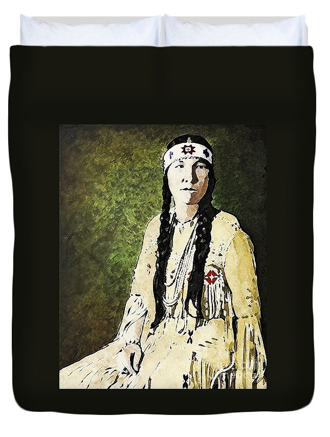 Cherokee Duvet Cover featuring the digital art Cherokee Woman by Lianne Schneider