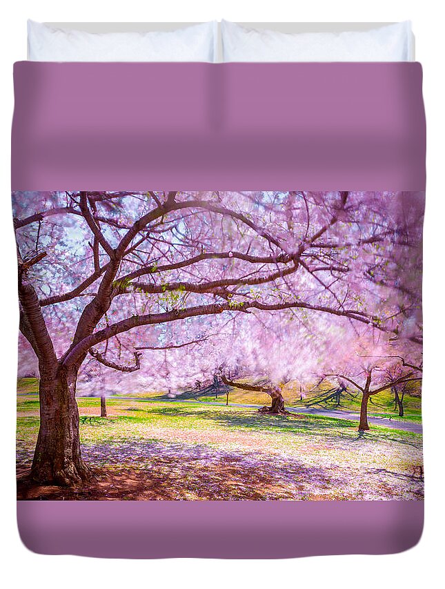New Jersey Duvet Cover featuring the photograph Cherry Blossom in the Wind by Mark Rogers