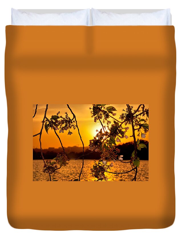 America Duvet Cover featuring the photograph Cherry Blossom Sunset by Mitchell R Grosky