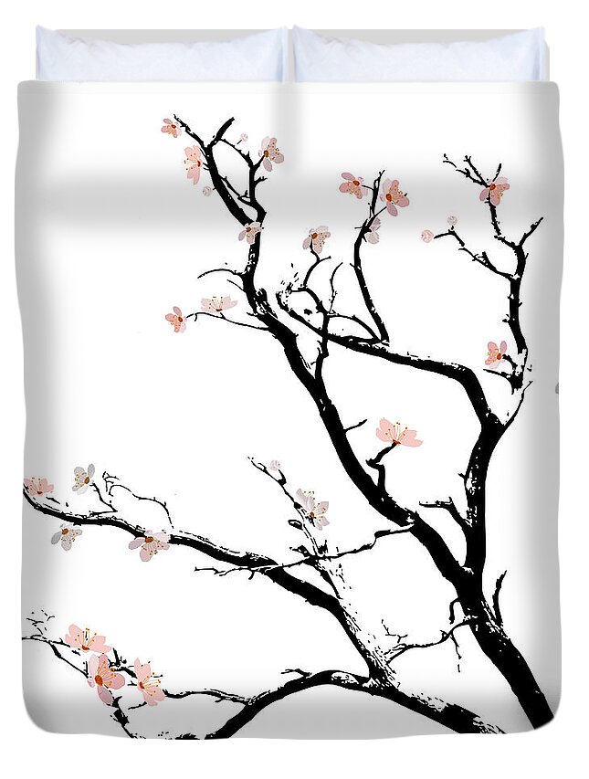 Cherry Blossoms Duvet Cover featuring the digital art Cherry Blossoms Tree by Gina Dsgn