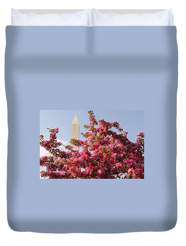 America Duvet Cover featuring the photograph Cherry Trees and Washington Monument 5 by Mitchell R Grosky