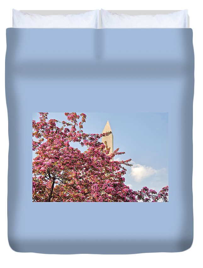 America Duvet Cover featuring the photograph Cherry Trees and Washington Monument One by Mitchell R Grosky