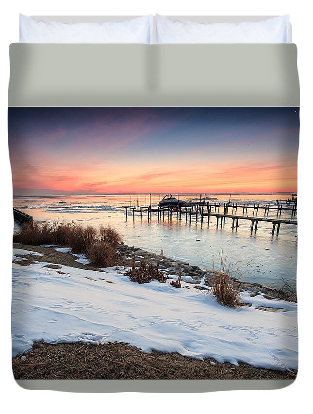 Landscape Duvet Cover featuring the photograph Chesapeake Bay Freeze by Jennifer Casey