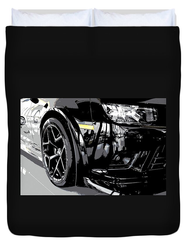 Camaro Duvet Cover featuring the photograph Chevy Camaro Z28 Black by Katy Hawk