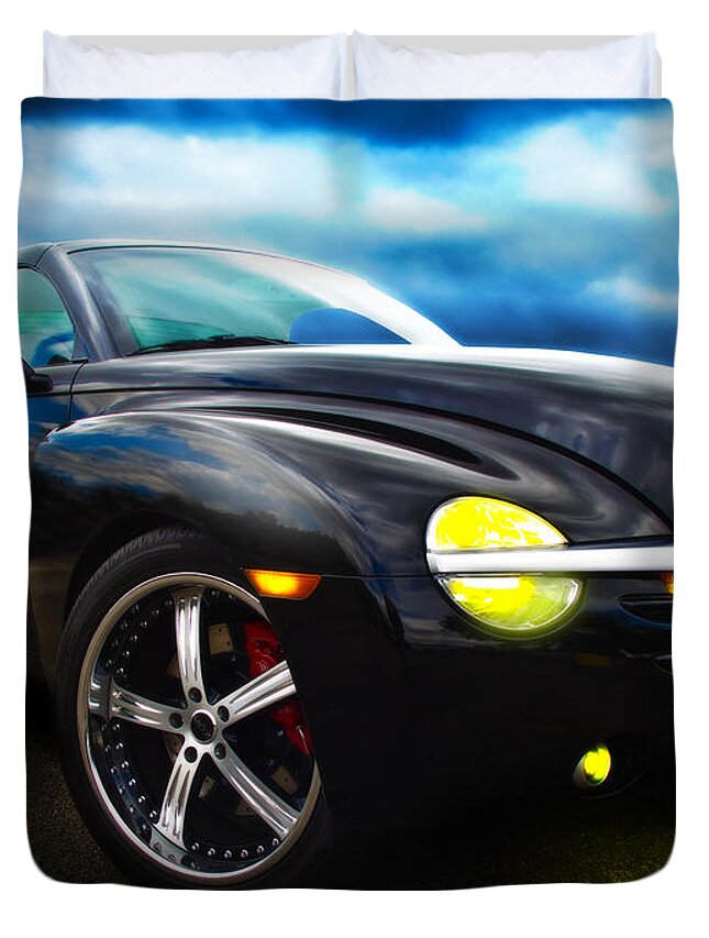 Chevrolet Duvet Cover featuring the photograph Chevy SSR Night Life Hot Rods Live Lives All Their Own by Chas Sinklier