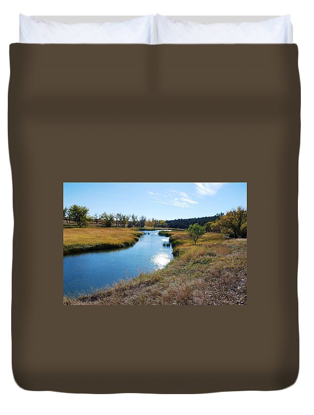 Landscape Duvet Cover featuring the photograph Cheyenne River in Autumn by Greni Graph