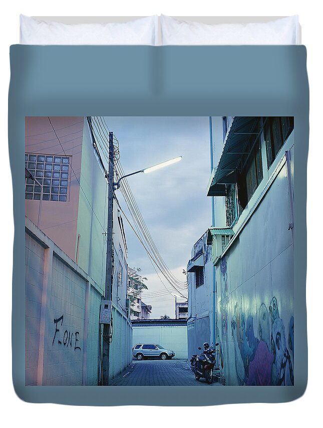 Tranquility Duvet Cover featuring the photograph Chiang Mai Backstreet by By Ak Wong