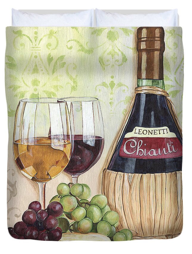 Wine Duvet Cover featuring the painting Chianti and Friends by Debbie DeWitt