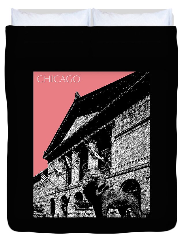 Architecture Duvet Cover featuring the digital art Chicago Art Institute of Chicago - Light Red by DB Artist
