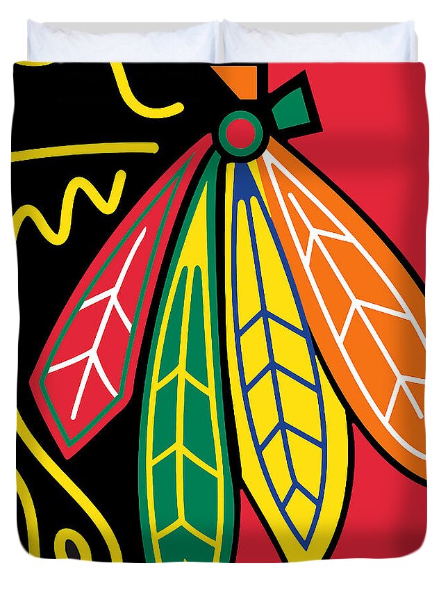Chicago Duvet Cover featuring the painting Chicago Blackhawks by Tony Rubino