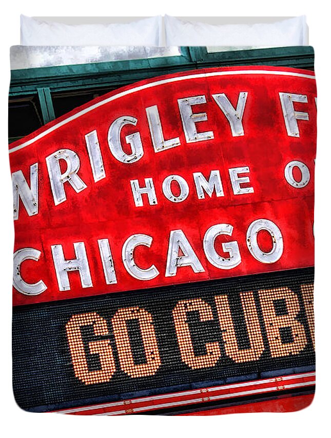 Chicago Duvet Cover featuring the painting Chicago Cubs Wrigley Field by Christopher Arndt