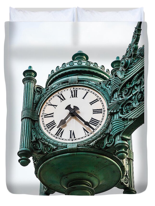 America Duvet Cover featuring the photograph Chicago Macy's Marshall Field's Clock by Paul Velgos