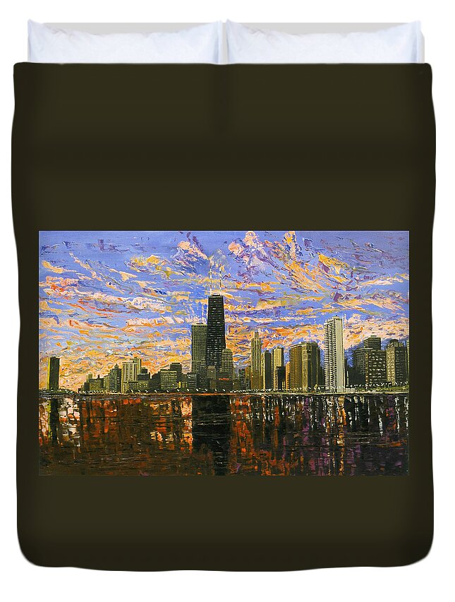 Chicago Duvet Cover featuring the painting Chicago by Mike Rabe