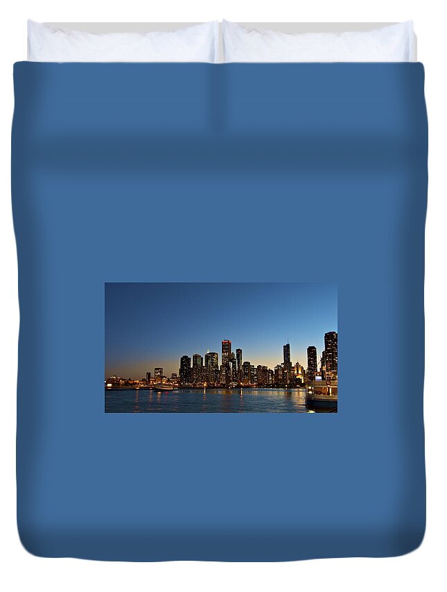 Chicago Duvet Cover featuring the photograph Chicago Nightscape by John Babis