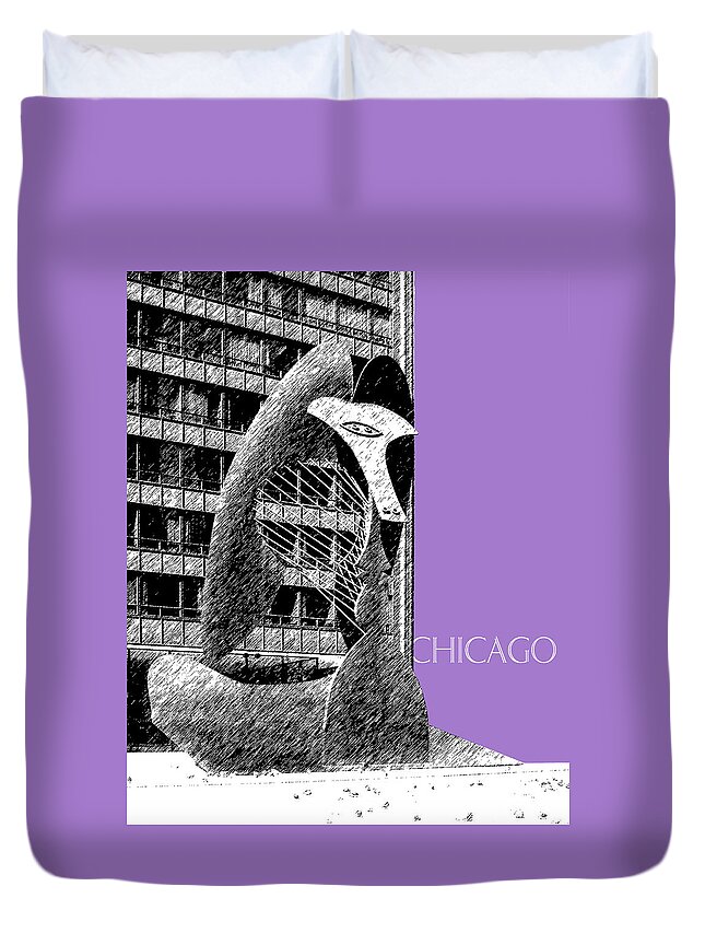 Architecture Duvet Cover featuring the digital art Chicago Pablo Picasso - Violet by DB Artist