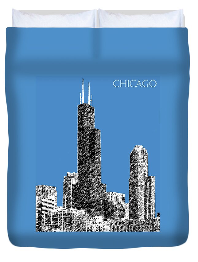 Architecture Duvet Cover featuring the digital art Chicago Sears Tower - Slate by DB Artist