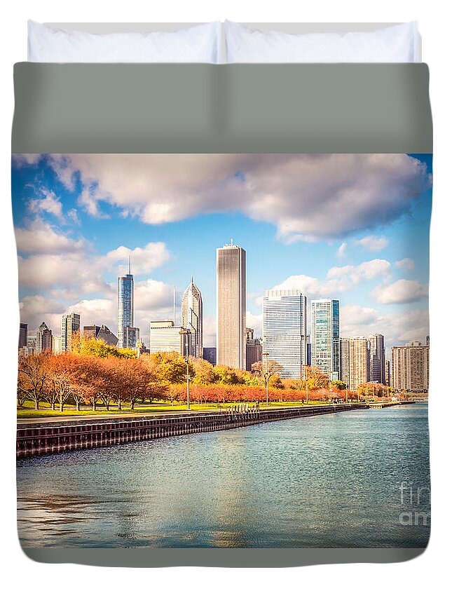America Duvet Cover featuring the photograph Chicago Skyline and Lake Michigan Photo by Paul Velgos