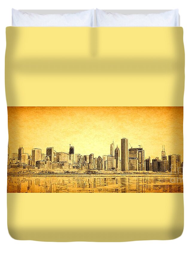 Chicago Panorama Duvet Cover featuring the photograph Chicago Sunrise by Dejan Jovanovic
