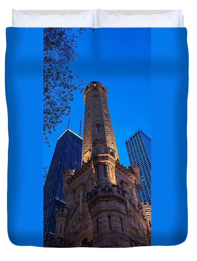 Chicago Duvet Cover featuring the photograph Chicago Water Tower Panorama by Steve Gadomski